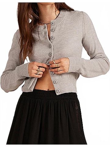 Bobi Classic Slim Cardigan in Heather Grey (view 2)