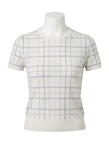 Vince. Plaid Short Sleeve Crew Sweater in Blue Lagoon Multi (view 1)