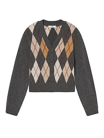 FRAME The Brushed Argyle Cardigan in Grey Multi (view 1)