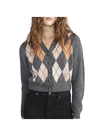 FRAME The Brushed Argyle Cardigan in Grey Multi (view 2)