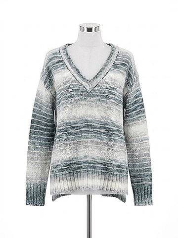 Z Supply Autumn Stripe V-Neck Sweater in Dusty Indigo (view 1)