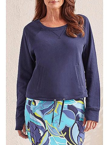 Tribal French Terry Long Sleeve Crew Sweater in Jet Blue (view 2)