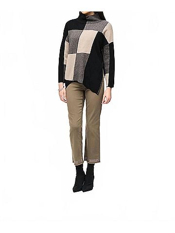 Joseph Ribkoff Color Block Jacquard Pullover in Taupe/Black (view 2)