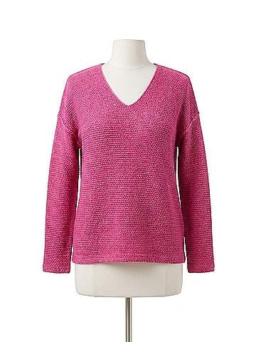 Tribal V-Neck Tunic Sweater With Side Slits in Magenta (view 1)