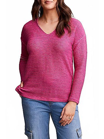 Tribal V-Neck Tunic Sweater With Side Slits in Magenta (view 2)