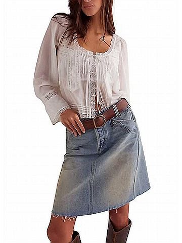 Free People Suzy Denim Midi Skirt in Sun Ston Blu (view 2)