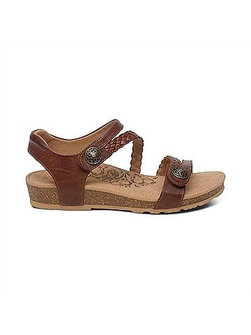 Aetrex Women's Jillian Braided Quarter Strap Sandal in Walnut (view 1)
