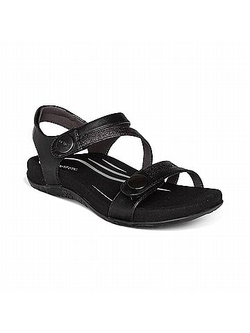 Aetrex Women's Jess Quarter Strap Sandal in Black (view 2)