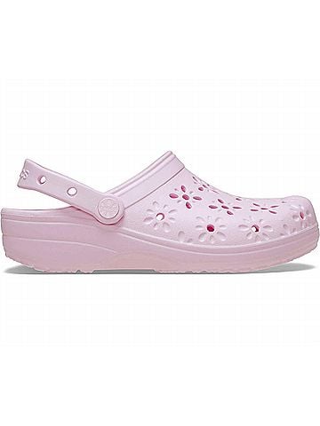 Crocs Women's Classic Floral Cut Out Clog in Pink Milk (view 1)