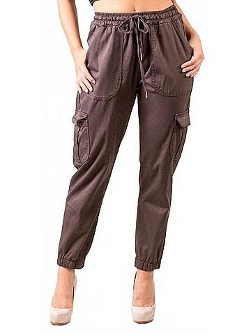 GiGi Moda Cargo Jogger Pants in Chocolate (view 2)