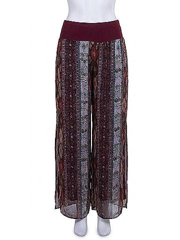 GiGi Moda Jasmin Geometric Flower Slit Pant in Burgundy (view 1)
