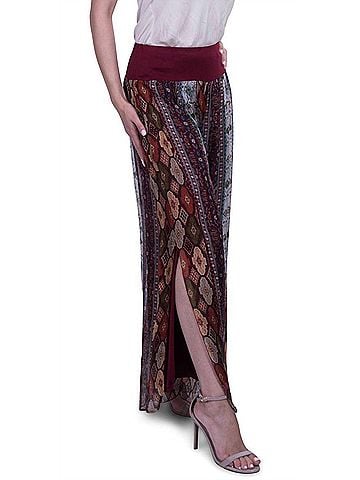 GiGi Moda Jasmin Geometric Flower Slit Pant in Burgundy (view 2)
