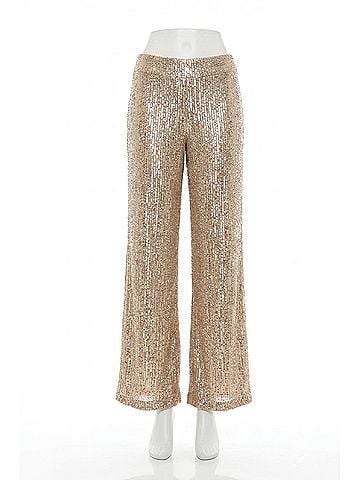 Joseph Ribkoff Sequin Wide Leg Pant in Beige (view 1)