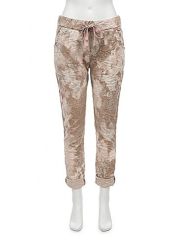 GiGi Moda Brillare Silver Glitter Splashed Paint Tie Waist Cropped Pants in Pink (view 1)