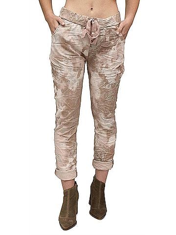 GiGi Moda Brillare Silver Glitter Splashed Paint Tie Waist Cropped Pants in Pink (view 2)