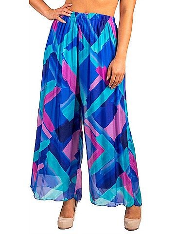 GiGi Moda Angelo Brushstroke Silk Pants in Royal Blue (view 2)