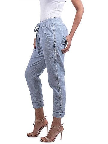 GiGi Moda Women's Caterina Cotton Pants in Blue (view 2)