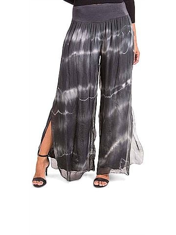 GiGi Moda Jasmin Tie-Dye Slit Wide Leg Pant in Charcoal (view 2)