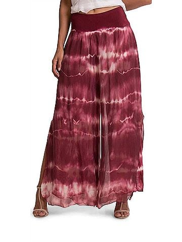 GiGi Moda Jasmin Tie-Dye Slit Wide Leg Pants in Burgundy (view 2)