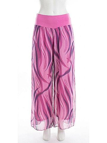 GiGi Moda Jasmin Wave Print Slit Wide Leg Pants in Hot Pink (view 1)
