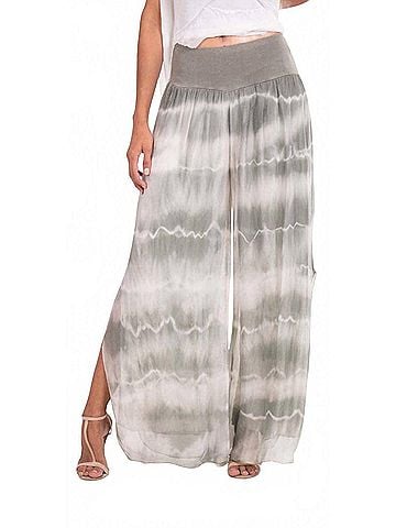 GiGi Moda Jasmin Tie-Dye Slit Wdie Leg Pants in Olive (view 2)
