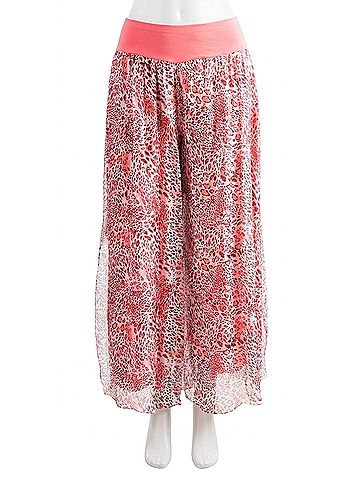 GiGi Moda Jasmin Cheetah Slit Wide Leg Pants in Coral (view 1)