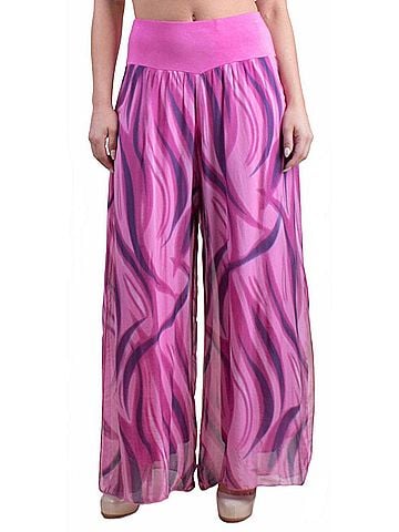 GiGi Moda Jasmin Wave Print Slit Wide Leg Pants in Hot Pink (view 2)
