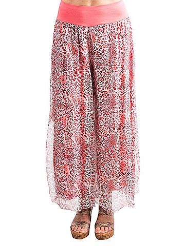 GiGi Moda Jasmin Cheetah Slit Wide Leg Pants in Coral (view 2)