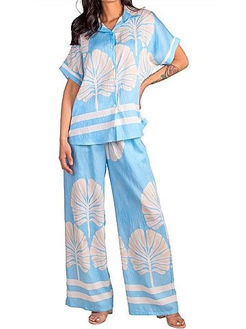 GiGi Moda Malta Lounge Wide Leg Pants in Blue (view 2)