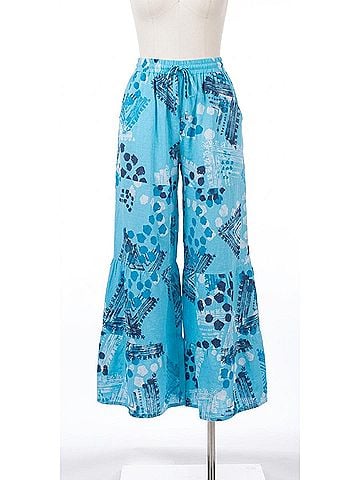 GiGi Moda Tribale Linen Wide Leg Pants in Turquoise (view 1)