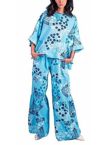 GiGi Moda Tribale Linen Wide Leg Pants in Turquoise (view 2)