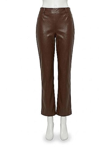 Joseph Ribkoff Faux Leather Straight Leg Pants in Brown (view 1)
