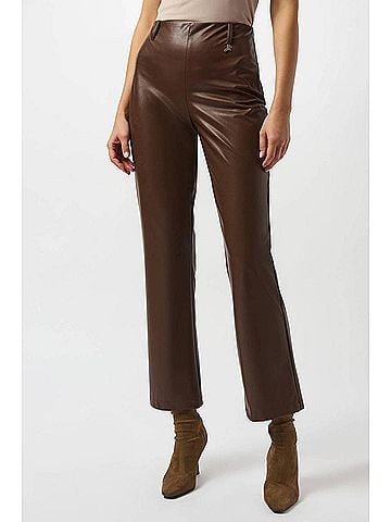 Joseph Ribkoff Faux Leather Straight Leg Pants in Brown (view 2)
