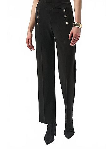Joseph Ribkoff Rivet Details Pull On Straight Pant in Black (view 2)