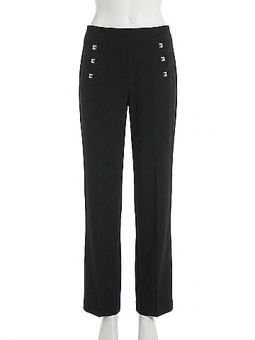Joseph Ribkoff Rivet Details Pull On Straight Pant in Black (view 1)