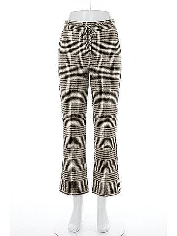 Joseph Ribkoff Katherine Knit Jacquard Pants in Beige Multi Plaid (view 1)