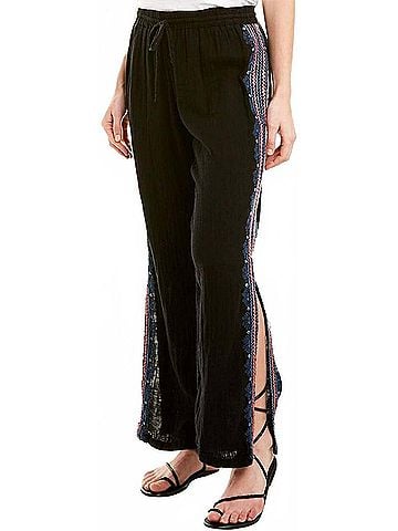 Johnny Was Women's Side Slit Wide Leg Pants in Black (view 2)