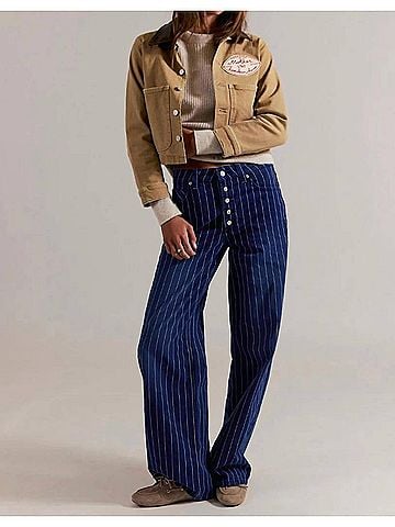 Free People Nia Striped Boyfriend Jeans in Indigo Pinstripe (view 2)