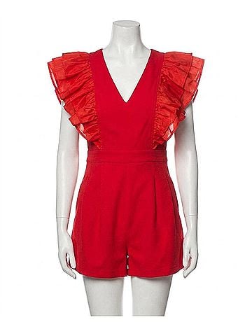 Entro Ruby Ruffle Sleeves Romper in Red (view 1)