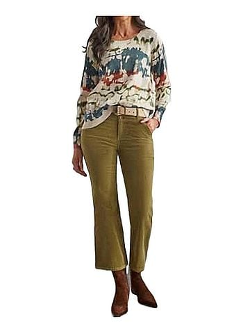 Tribal Corduroy Wide Hem Slit Pants in Mosstone (view 2)