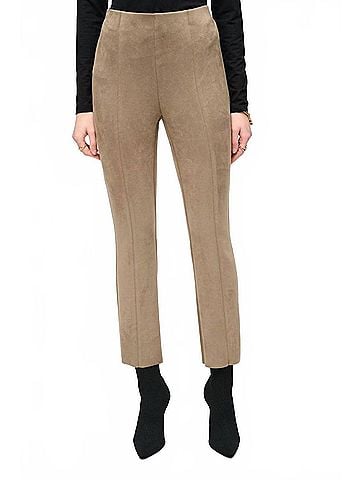 Joseph Ribkoff Scuba Suede High Waist Slim Flared Pant in Java (view 2)