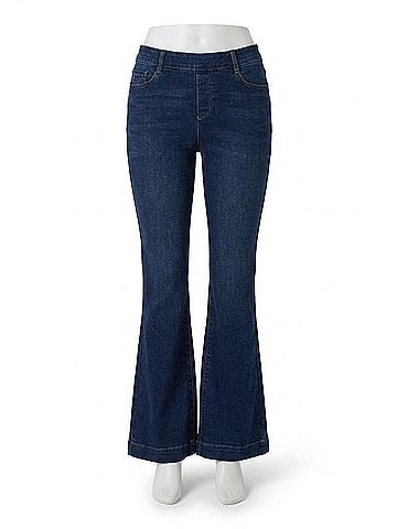 Tribal Audrey Boundless Stretch Denim Pull-On Flare Jeans in Dark Night (view 1)
