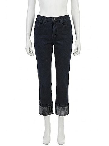 Joseph Ribkoff Turned Hem Cropped Jeans in Ink (view 1)