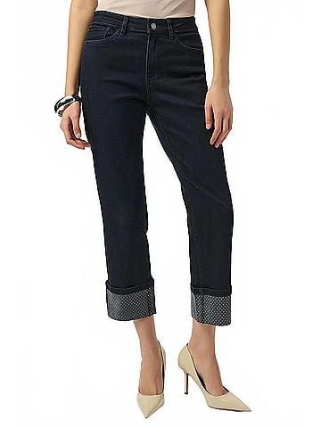 Joseph Ribkoff Turned Hem Cropped Jeans in Ink (view 2)