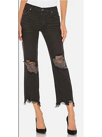 Free People Maggie Straight Leg Jeans in Washed Black (view 2)