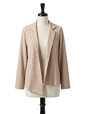 Joseph Ribkoff Notched Collared Textured Woven Asymmetrical Jacket in Parchment (view 1)