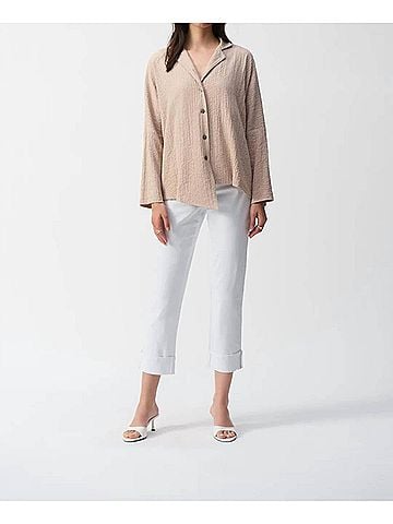 Joseph Ribkoff Notched Collared Textured Woven Asymmetrical Jacket in Parchment (view 2)