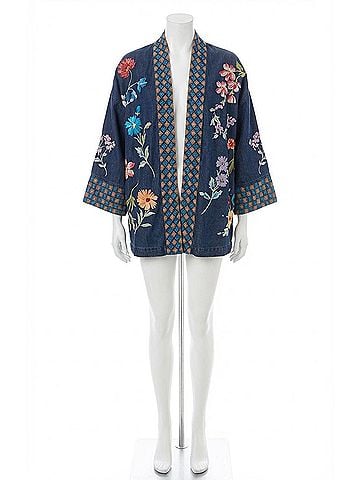 Johnny Was Evangeline Cropped Kimono in Denim (view 1)