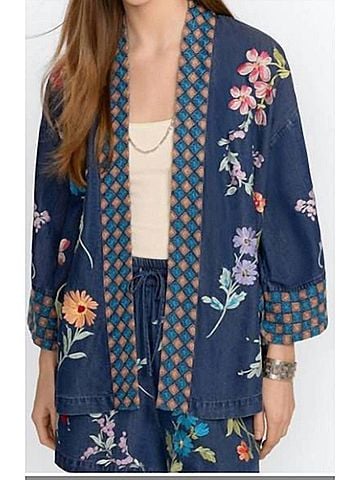 Johnny Was Evangeline Cropped Kimono in Denim (view 2)