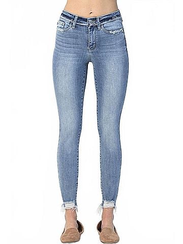 Judy Blue Mid Rise Skinny Jeans in Light Wash (view 2)
